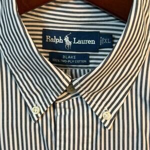 Ralph Lauren Men's Blake Shirt XL Navy Striped Long Sleeve Button Up 2Ply Cotton